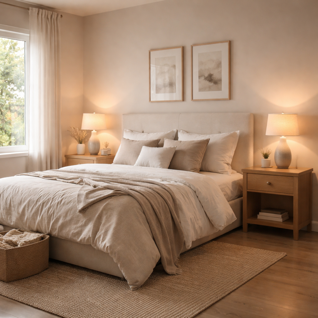 Kako izbrati barve za spalnico, da prostor deluje mirno, večje in resnično spočito