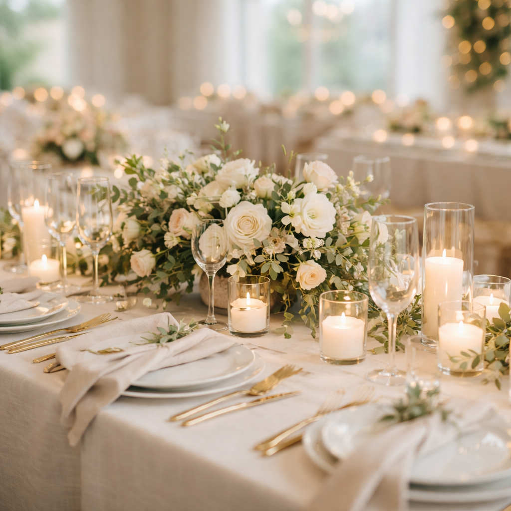 Kako dekorirati mize za poroko, da prostor deluje premišljeno in brezčasno